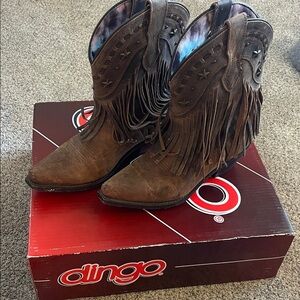 Dingo leather fringe cowboy boots 7